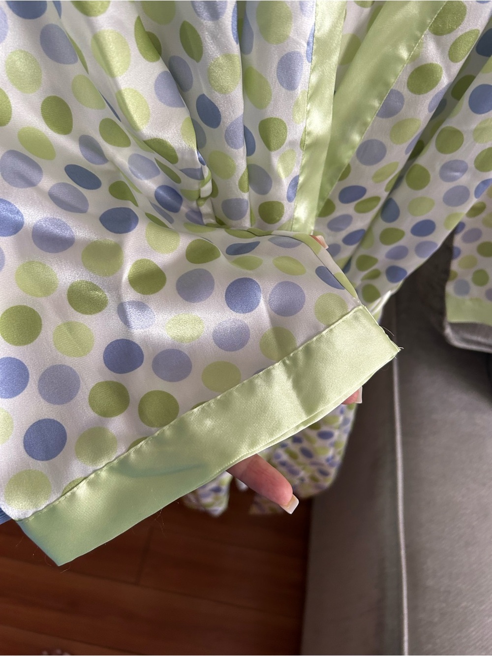Jones New York Robe Womens Green Polka Dots Sateen Kimono Short Romantic S/M - Picture 2 of 8